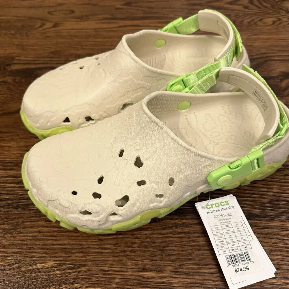 NEW Crocs All Terrain Atlas Clog Men's 11 Bone Tan Lime Green Trail Hike Sandals